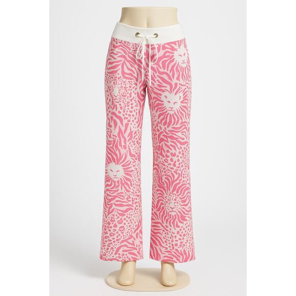 Lilly Pulitzer The Beach Pant XS Get Spotted Pink Lion Leopard Linen Drawstring - Picture 2 of 10